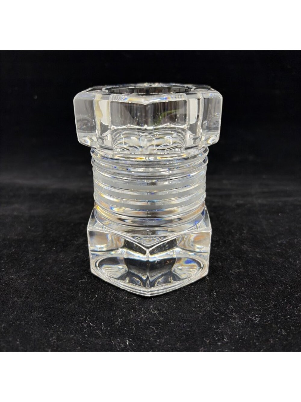 Vintage Slovenian Lead Crystal Hexagon Votive Candle Holder Modernist 4" Tall